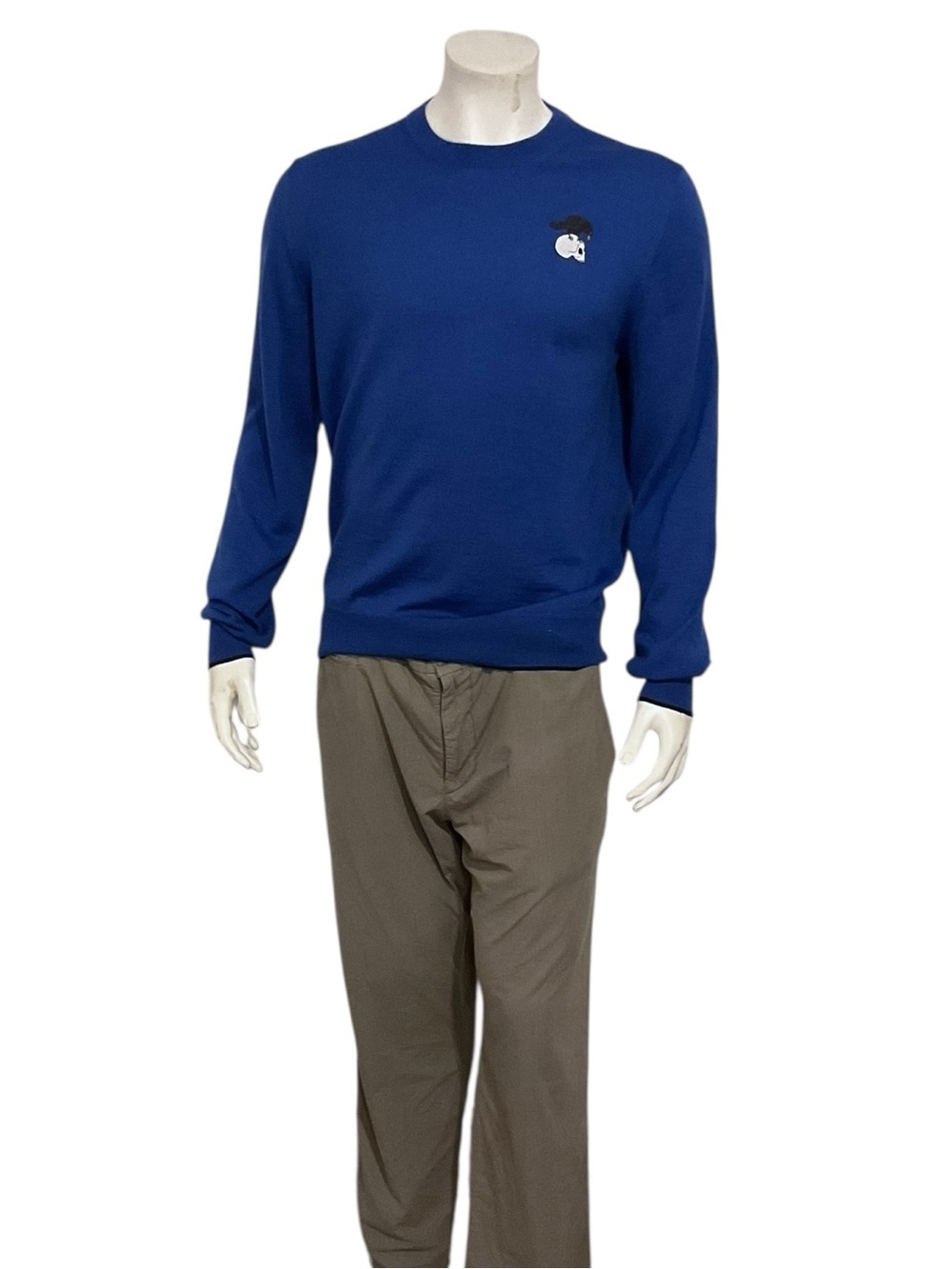 Alexander Mc Queen Men’s Royal Blue Crow Logo Wool Sweater
